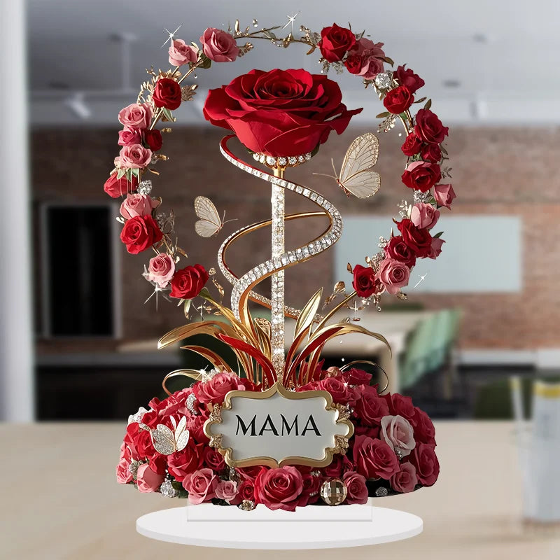 2D Elegant Acrylic Rose “MAMA” Decoration – Mother’s Day, Birthday, or Anniversary Gift (8in)