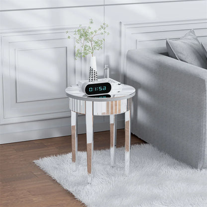 Silver Mirrorred Side Table Round Accent Table