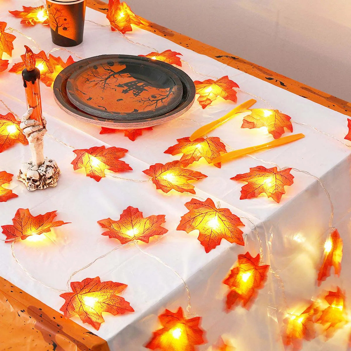 Maple Leaf String Lights – 10/20/30/40 LED | Battery Operated Waterproof Fall Garland for Halloween, Thanksgiving & Autumn Decor