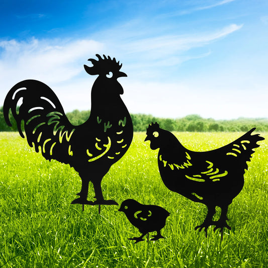 Chicken Metal Garden Yard Ornament - Set of 3