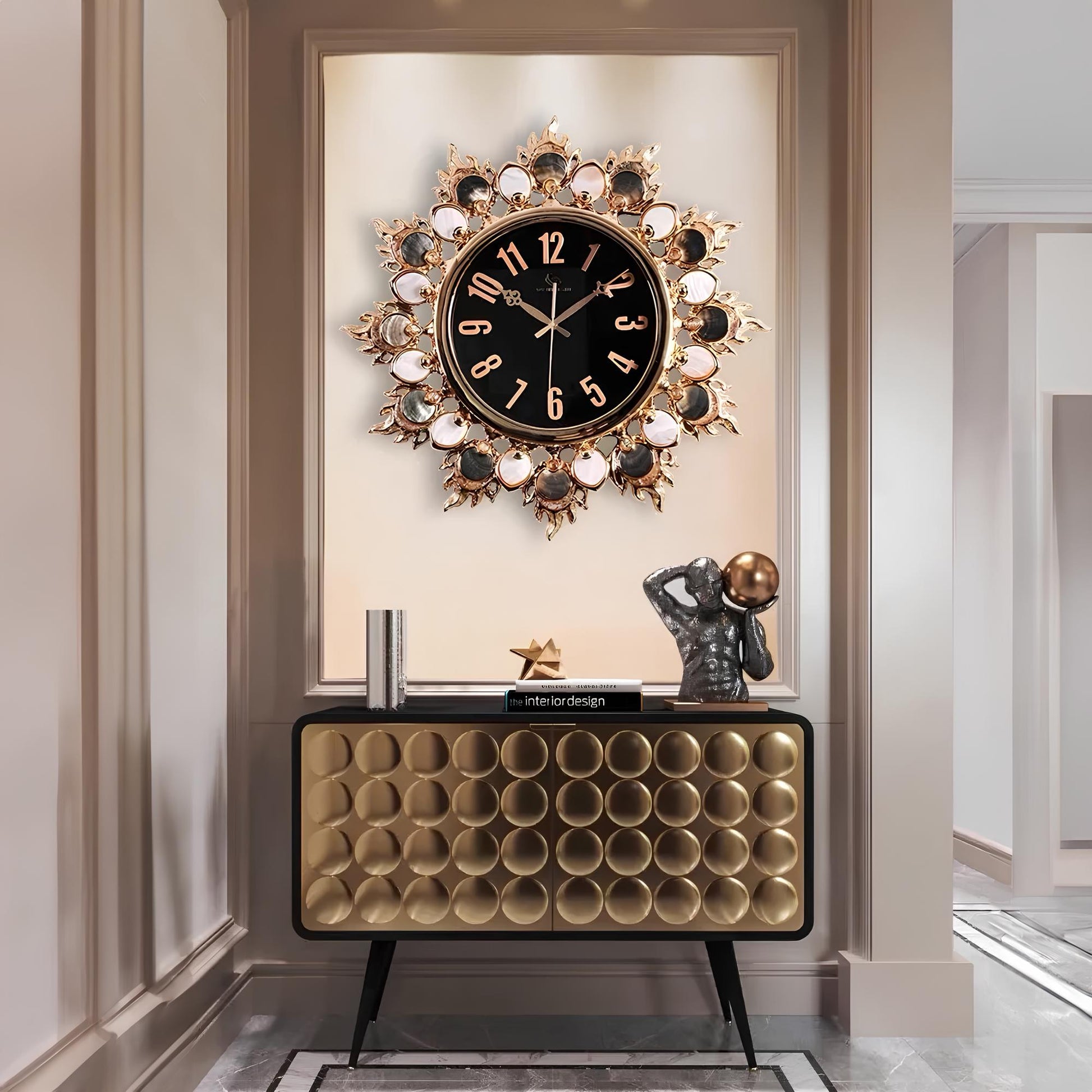 Luxury Handmade Abalone and Mother of Pearl Inlaid Round Wall Clock - Homevalley.co.uk