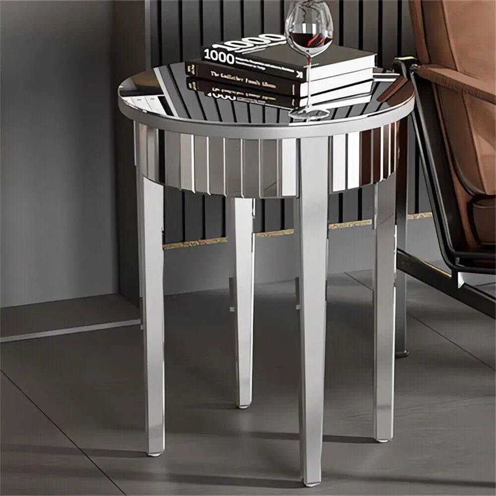 Silver Mirrorred Side Table Round Accent Table