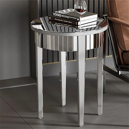 Silver Mirrorred Side Table Round Accent Table