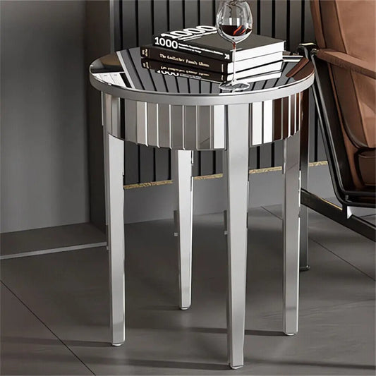 Silver Mirrorred Side Table Round Accent Table
