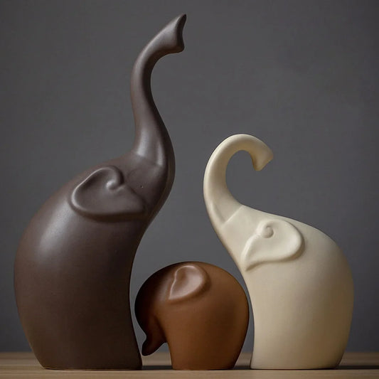 Nordic Ceramic Elephant Family Figurine Set | Home Decor