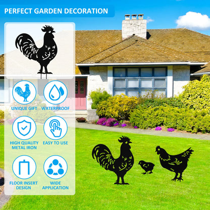 Chicken Metal Garden Yard Ornament - Set of 3