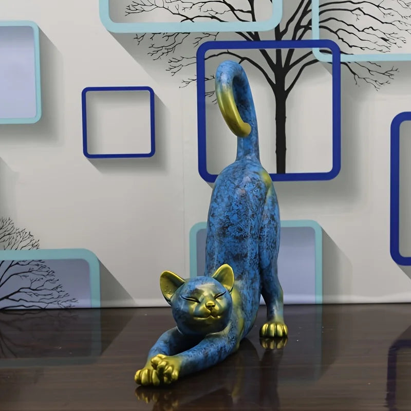 Cat Stretching Figurine – Minimalist Resin Cat Statue for Home Decor, Desk Ornament & Gift for Cat Lovers