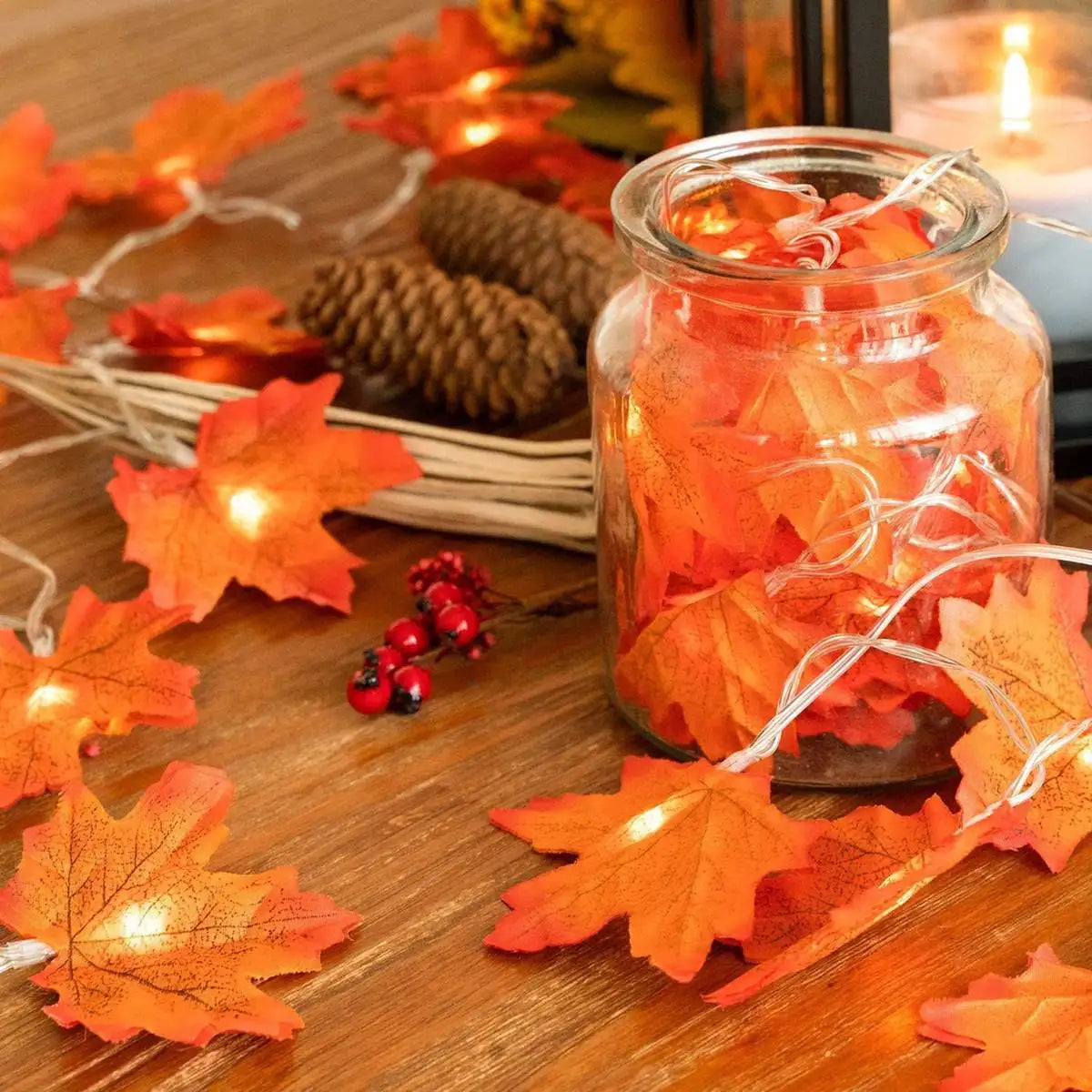 Maple Leaf String Lights – 10/20/30/40 LED | Battery Operated Waterproof Fall Garland for Halloween, Thanksgiving & Autumn Decor