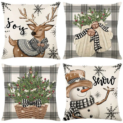 Linen Christmas Snowman Cushion Cover 45x45cm - Homevalley.co.uk