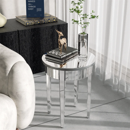 Silver Mirrorred Side Table Round Accent Table