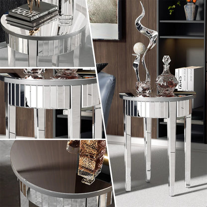 Silver Mirrorred Side Table Round Accent Table