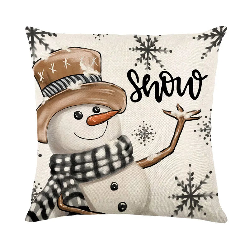 Linen Christmas Snowman Cushion Cover 45x45cm - Homevalley.co.uk