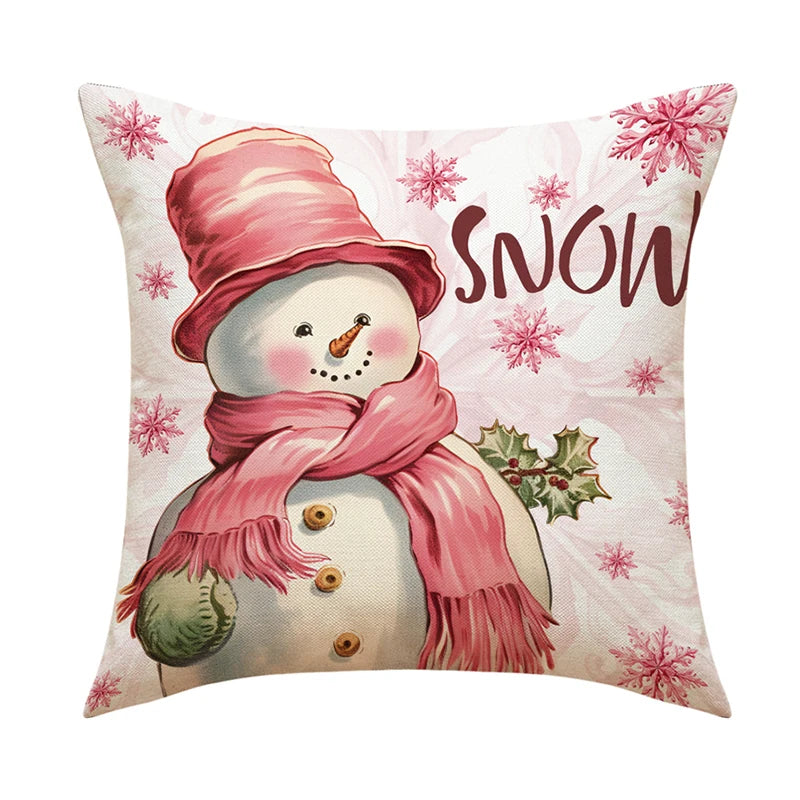 Linen Christmas Snowman Cushion Cover 45x45cm - Homevalley.co.uk