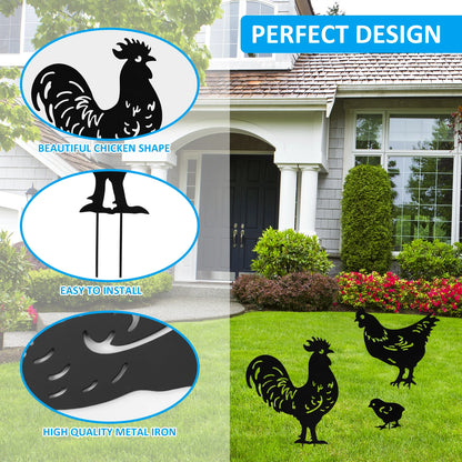 Chicken Metal Garden Yard Ornament - Set of 3