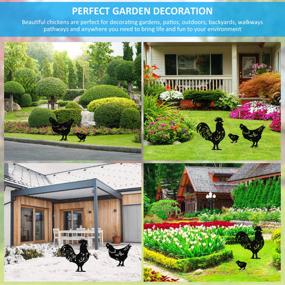 Chicken Metal Garden Yard Ornament - Set of 3