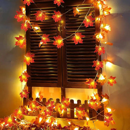 Maple Leaf String Lights – 10/20/30/40 LED | Battery Operated Waterproof Fall Garland for Halloween, Thanksgiving & Autumn Decor