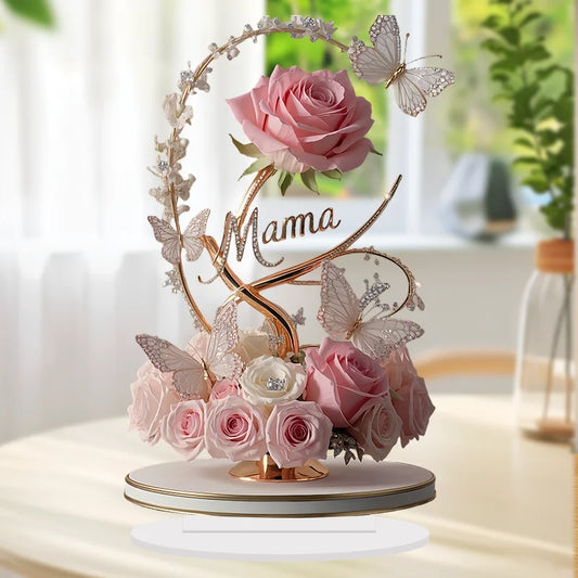 2D Elegant Acrylic Rose “MAMA” Decoration – Mother’s Day, Birthday, or Anniversary Gift (8in)