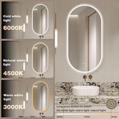 LED Backlit Bathroom Mirror – Wall Mounted, Dimmable, Anti-Fog, Waterproof Makeup Mirror with Touch Control, 3 Colour Lighting