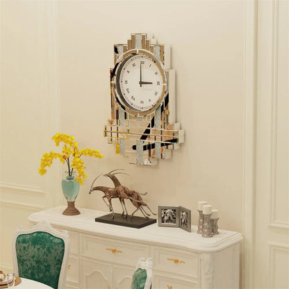 LUVODI Crushed Diamond Retro Art Roman Numeral Mirrored Wall Clock - Homevalley.co.uk