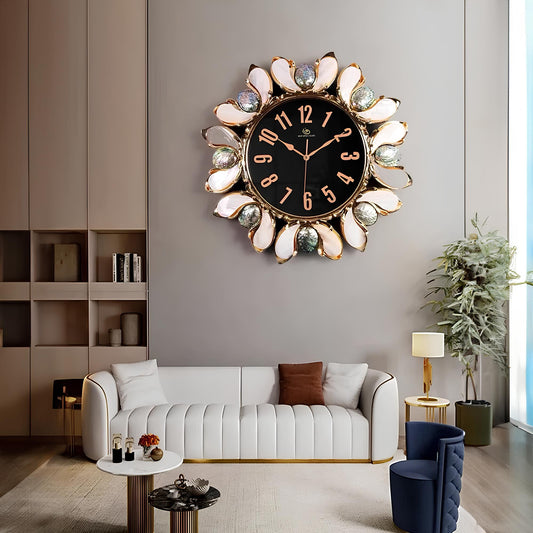 Luxury Handmade Abalone and Mother of Pearl Inlaid Round Wall Clock - Homevalley.co.uk
