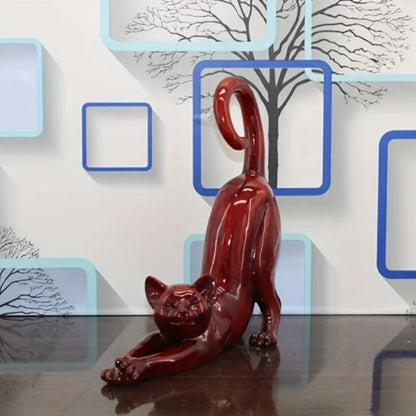 Cat Stretching Figurine – Minimalist Resin Cat Statue for Home Decor, Desk Ornament & Gift for Cat Lovers