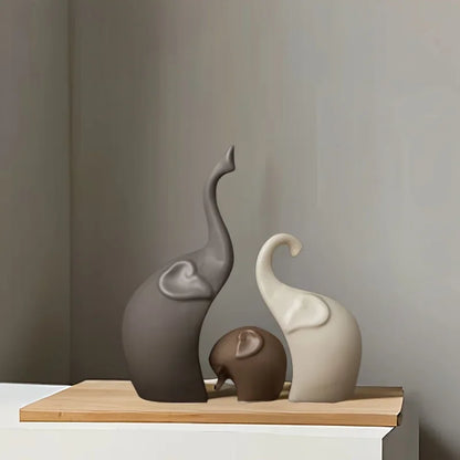 Nordic Ceramic Elephant Family Figurine Set | Home Decor