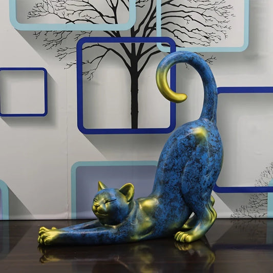 Cat Stretching Figurine – Minimalist Resin Cat Statue for Home Decor, Desk Ornament & Gift for Cat Lovers