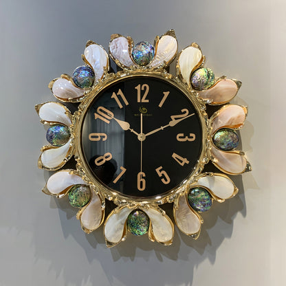 Luxury Handmade Abalone and Mother of Pearl Inlaid Round Wall Clock - Homevalley.co.uk