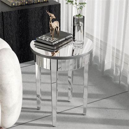 Silver Mirrorred Side Table Round Accent Table