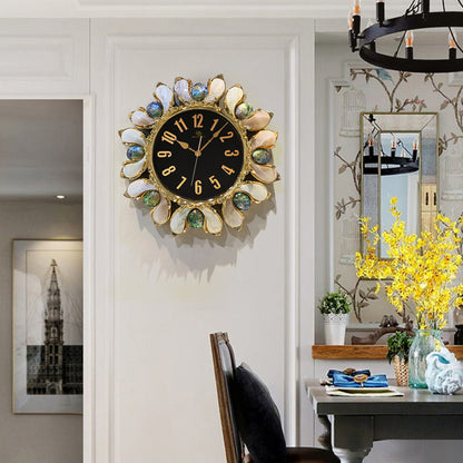 Luxury Handmade Abalone and Mother of Pearl Inlaid Round Wall Clock - Homevalley.co.uk