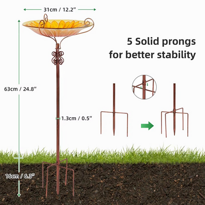 Flower Glass Bird Bath, Feeding Station, Height 63 cm
