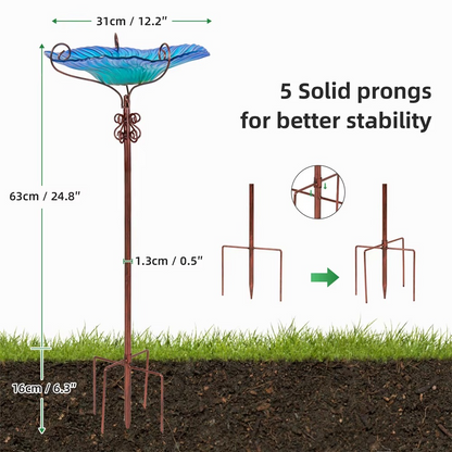 Flower Glass Bird Bath, Feeding Station, Height 63 cm
