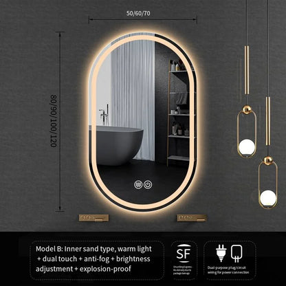 LED Backlit Bathroom Mirror – Wall Mounted, Dimmable, Anti-Fog, Waterproof Makeup Mirror with Touch Control, 3 Colour Lighting