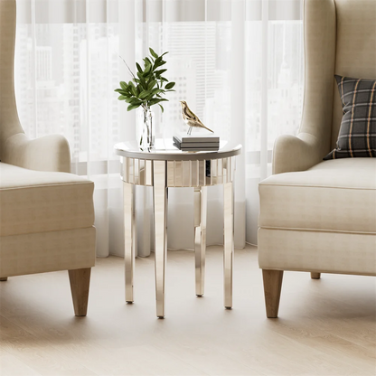 Silver Mirrorred Side Table Round Accent Table