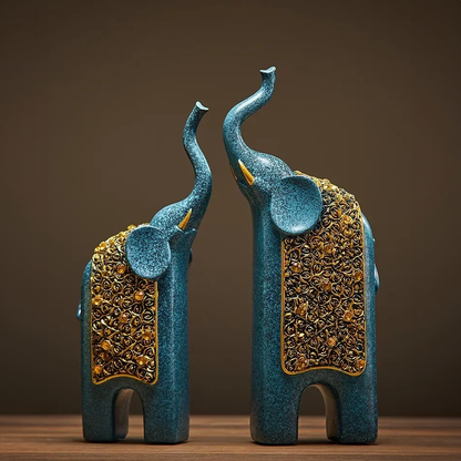 Set of 2 Resin Elephant Figurine Ornaments