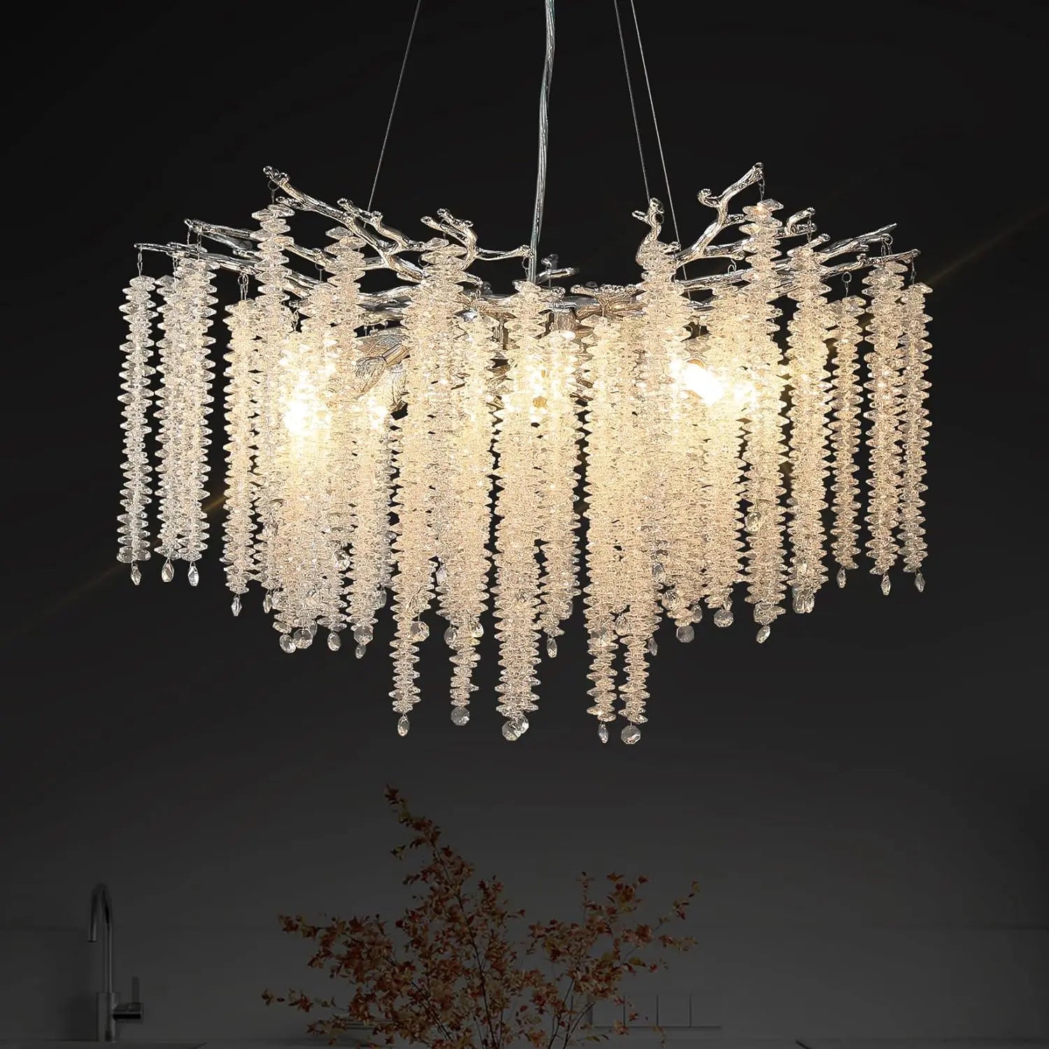 Crystal Chandelier Raindrop Hanging Pendant Lighting Fixture - Homevalley.co.uk