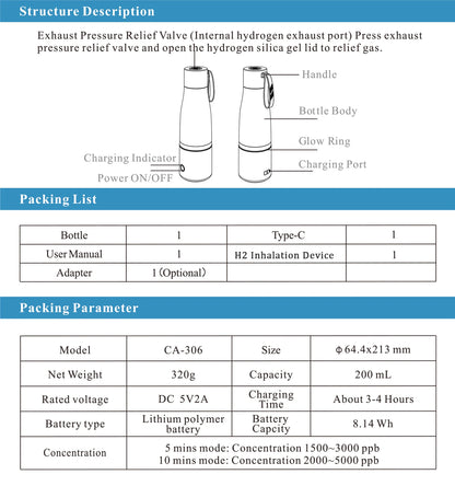 ALTHY Premium Molecular Hydrogen Water Generator Bottle DuPont SPE+PEM - Homevalley.co.uk