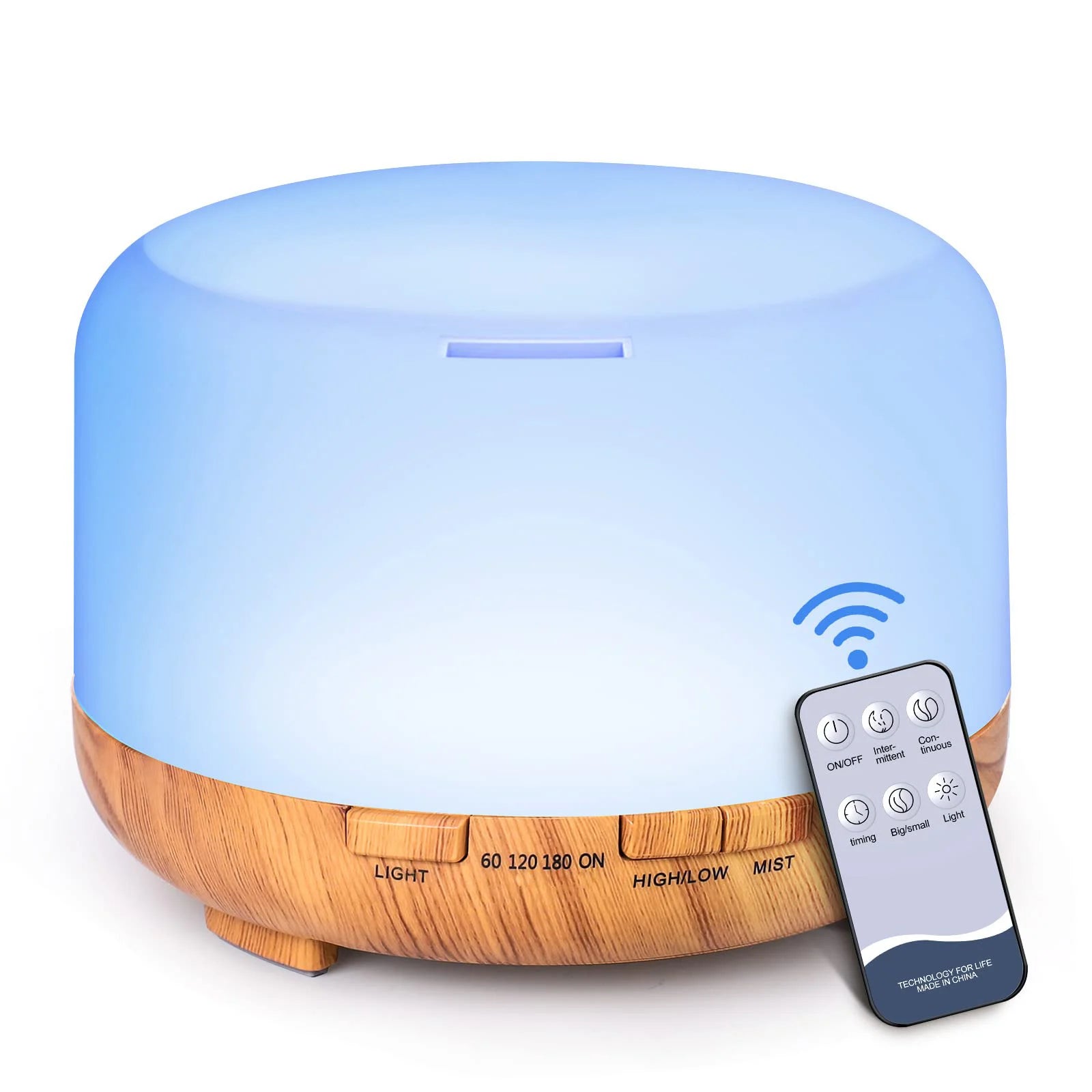Aroma Diffuser Wood Grain Color, 5V 2A Essential Oil Aromatherapy Diffuser Humidifier with Remote Control 500ML - Homevalley.co.uk