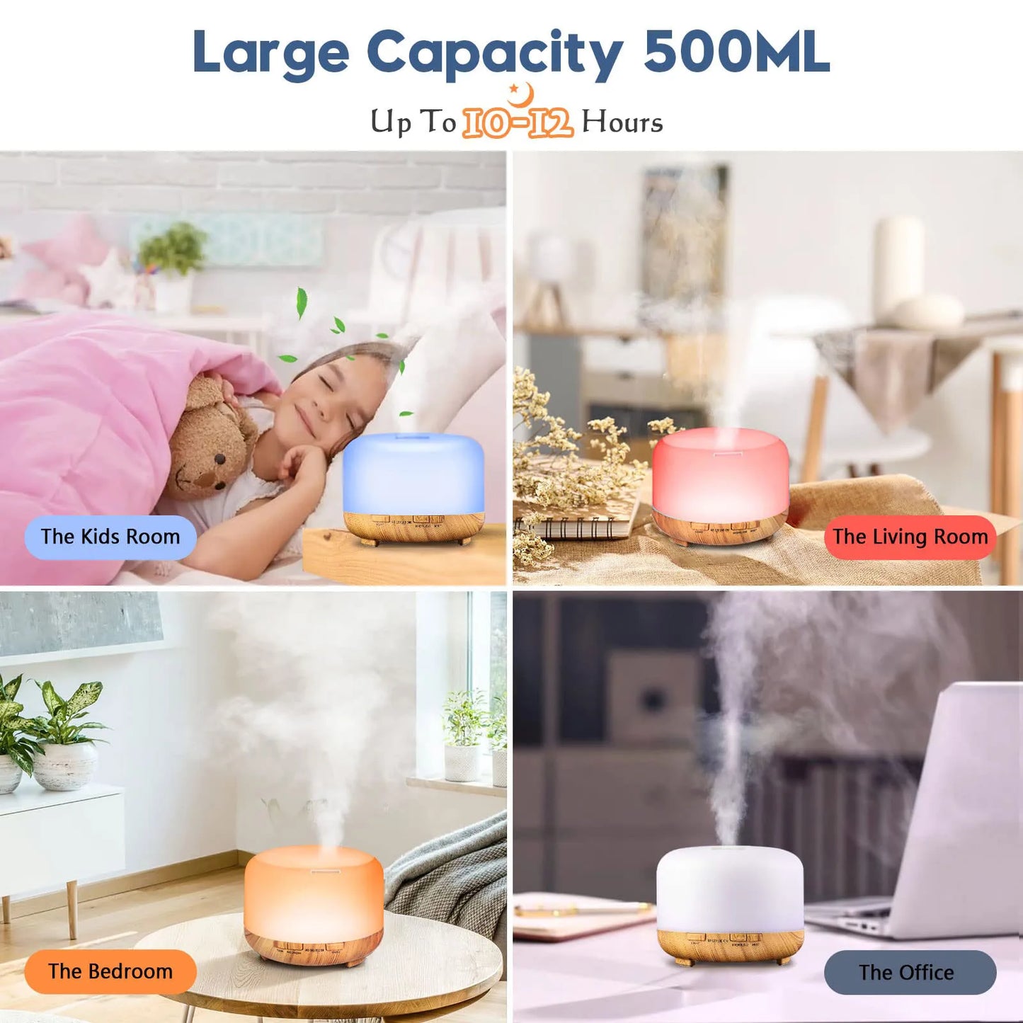 Aroma Diffuser Wood Grain Color, 5V 2A Essential Oil Aromatherapy Diffuser Humidifier with Remote Control 500ML - Homevalley.co.uk