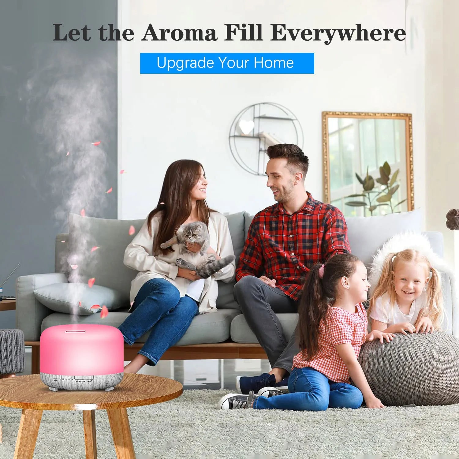 Aroma Diffuser Wood Grain Color, 5V 2A Essential Oil Aromatherapy Diffuser Humidifier with Remote Control 500ML - Homevalley.co.uk
