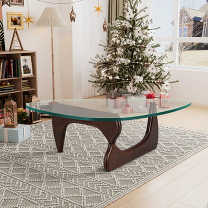 Ash Wood Nordic Tempered Glass Irregular Round Coffee Table - Homevalley.co.uk