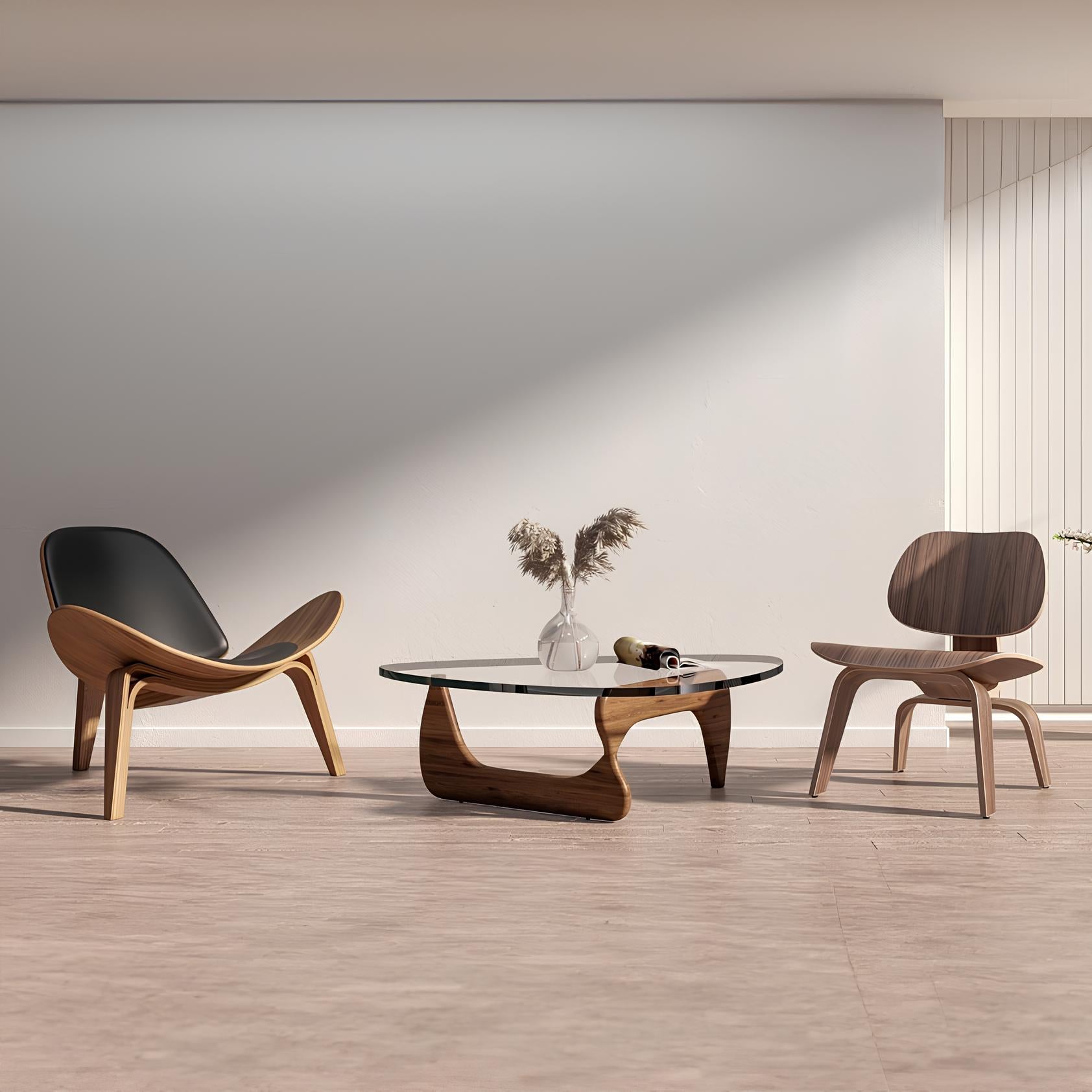 Ash Wood Nordic Tempered Glass Irregular Round Coffee Table - Homevalley.co.uk