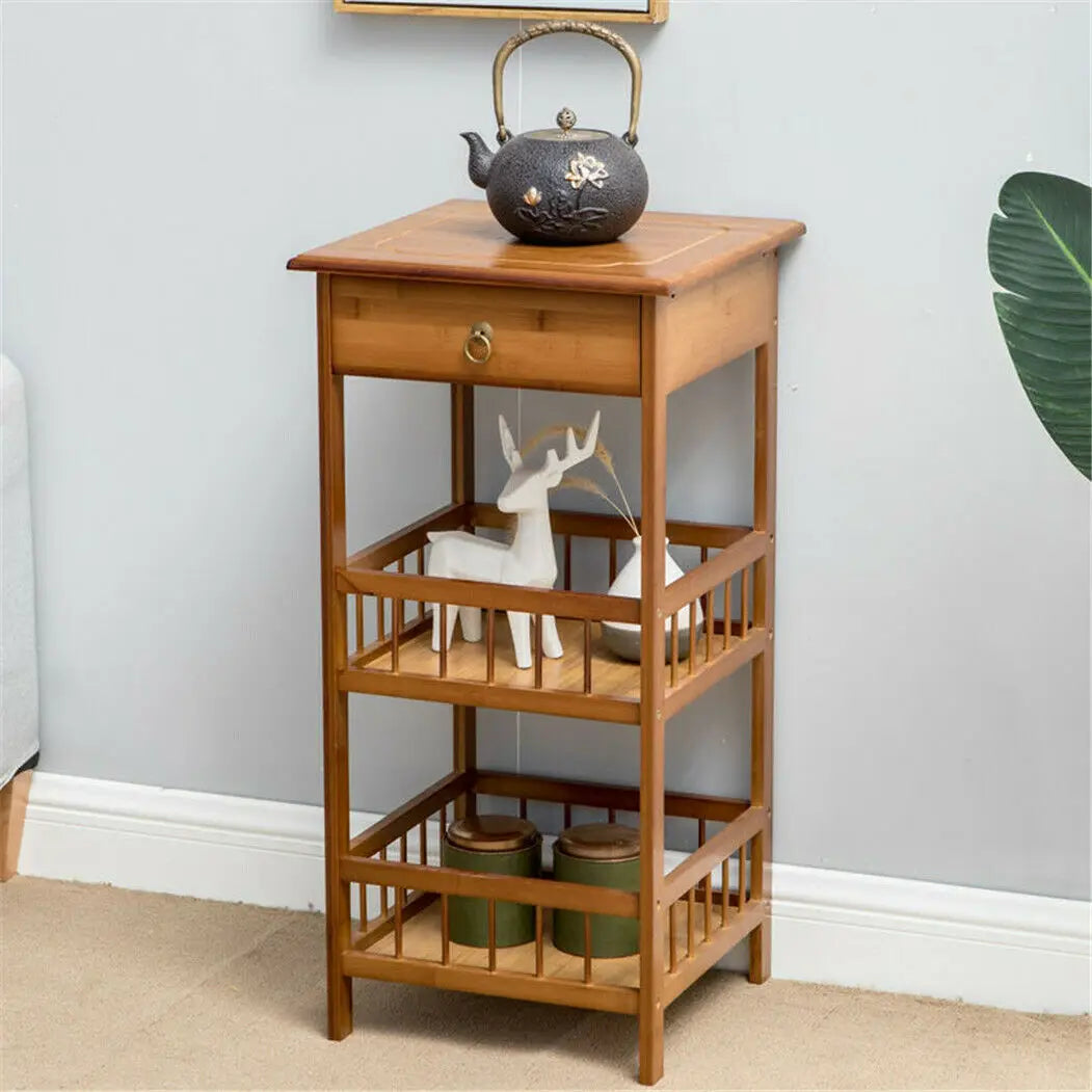 Bamboo 3-Tier Bedside Side End Table - Homevalley.co.uk
