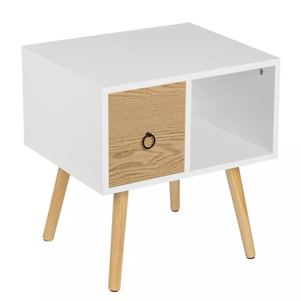 Bedside Table with Small Drawer Wooden Storage Compartment - Homevalley.co.uk
