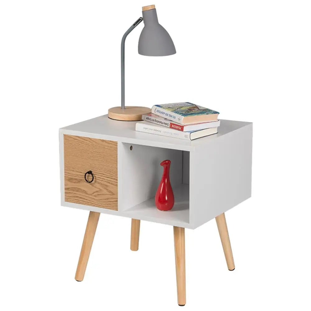 Bedside Table with Small Drawer Wooden Storage Compartment - Homevalley.co.uk