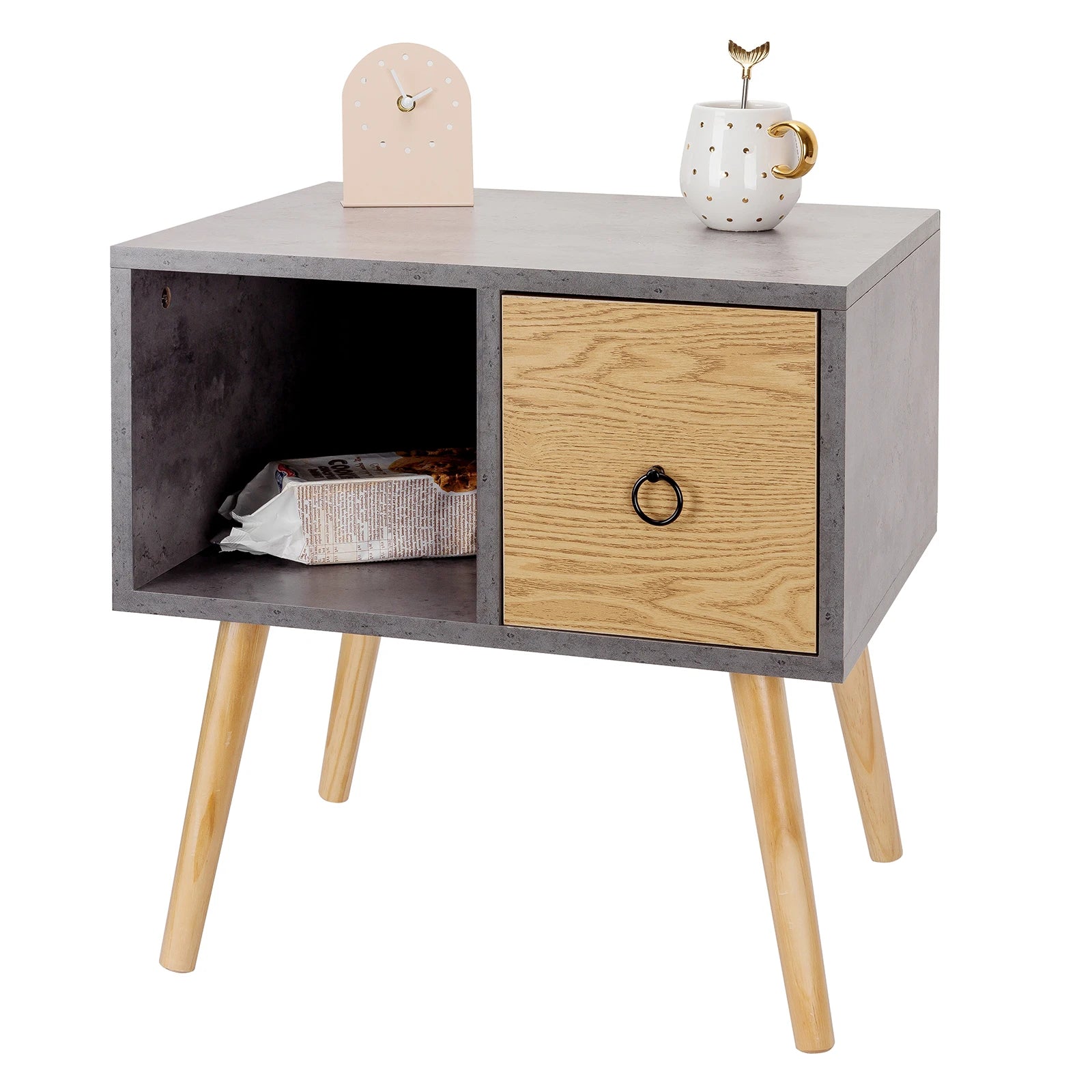 Bedside Table with Small Drawer Wooden Storage Compartment - Homevalley.co.uk