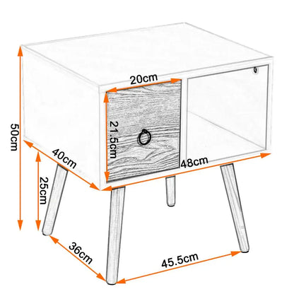 Bedside Table with Small Drawer Wooden Storage Compartment - Homevalley.co.uk