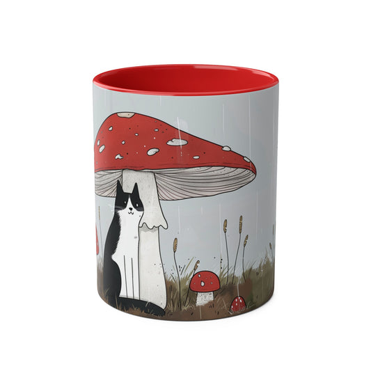 Black Cat and Mushroom Coffee Mug, Best Funny Tea Mug, Gift For Friends, Cute Birthday Coffee Cup, Two - Tone Coffee Mug , 11oz - Homevalley.co.uk