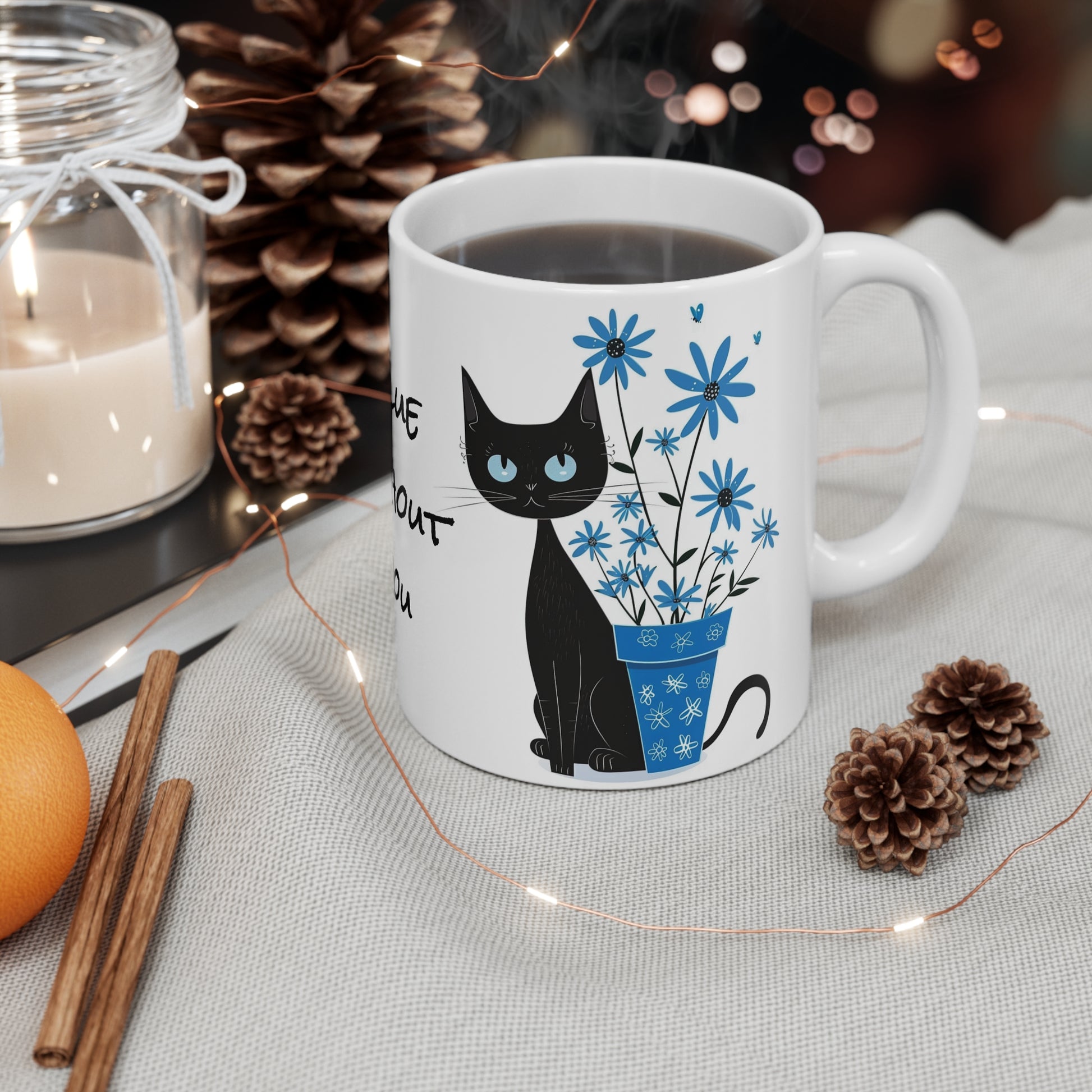 Black Cat and the Plant Pot White Ceramic Coffee Mug, Kitten Coffee Cup, Goft for Her, Mother's Day, Gift Idea,11oz - Homevalley.co.uk