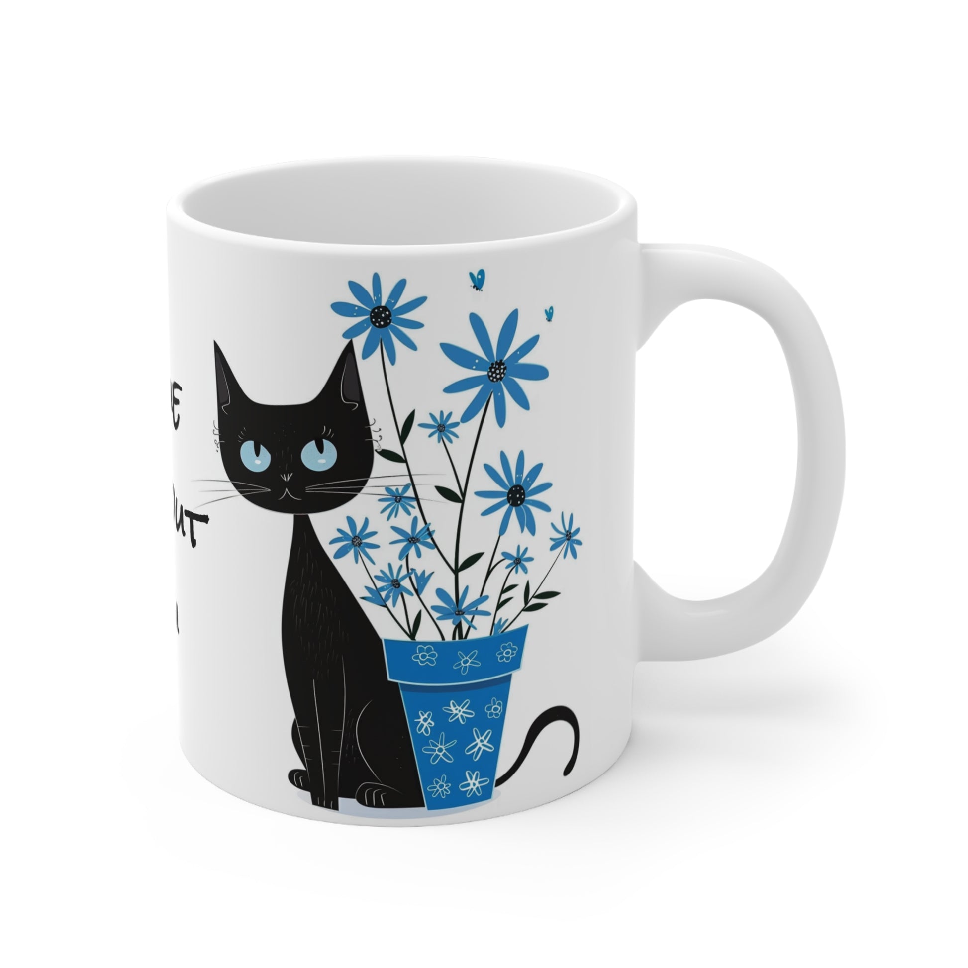 Black Cat and the Plant Pot White Ceramic Coffee Mug, Kitten Coffee Cup, Goft for Her, Mother's Day, Gift Idea,11oz - Homevalley.co.uk